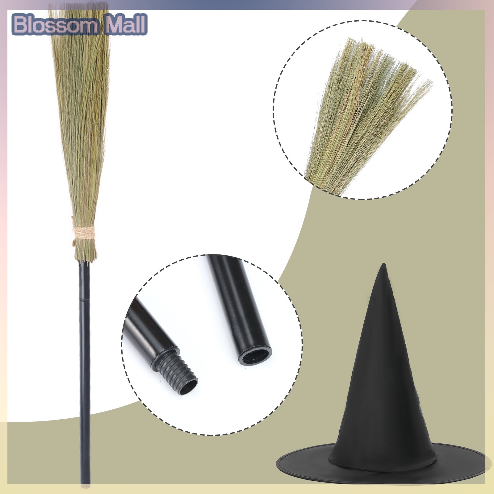 [Blossom] Halloween Witch Broom Plastic Witch Broomstick Broom Props Witch Broom
