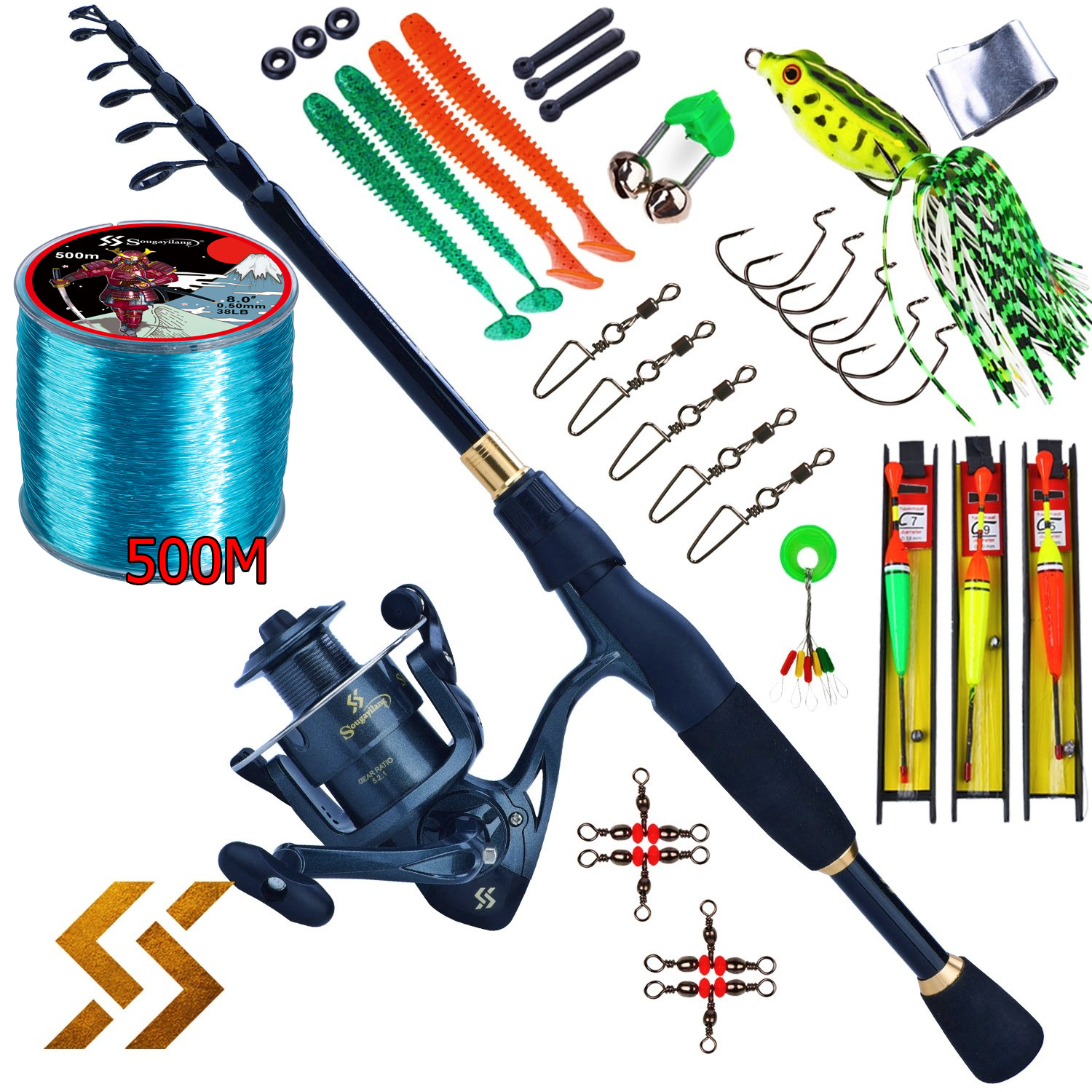 Sougayilang Fishing Full Kit 1.8m-2.4m Portable Telescopic Carbonfiber Fishing  Rod and 6BB Spinning Reel Travel Kit Fishing Set