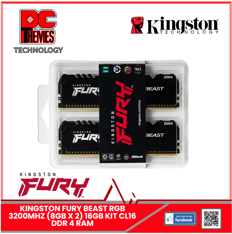 KINGSTON FURY BEAST RGB 3200MHZ (8GBX2) 16GB KIT DDR 4 RAM