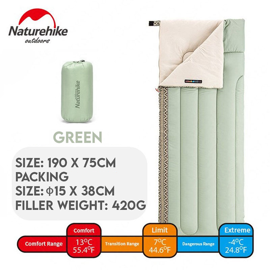 Naturehike Schlafsack Für Camping – Bis 3°C, Baumwolle, 190x75 Cm, Mit Kapuze – Für 1 Person, Leicht, Kompakt