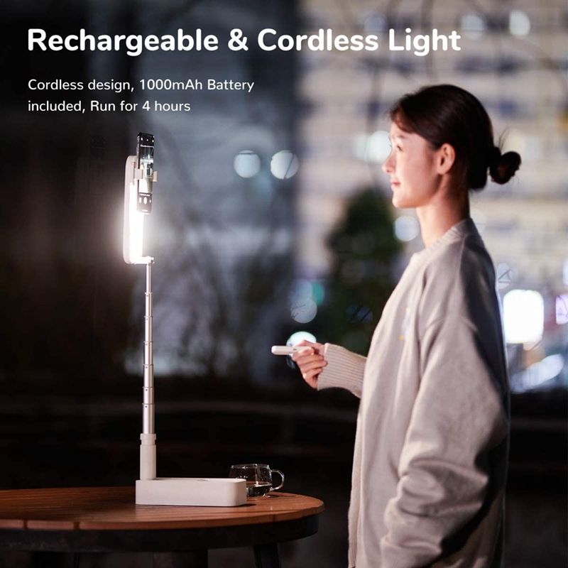 Foldable Selfie Light, Rechargeable Stand with Phone Holder and Remote Control , for Live Streaming and Photography