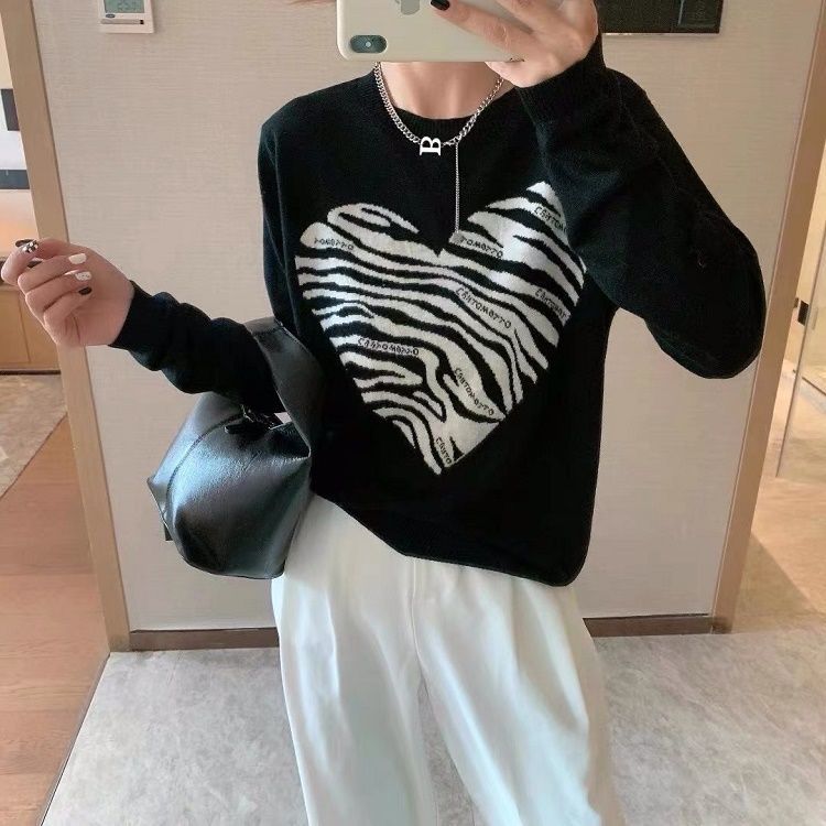 Korean style love zebra pattern long-sleeved sweater for women 2023 new design fashion top
