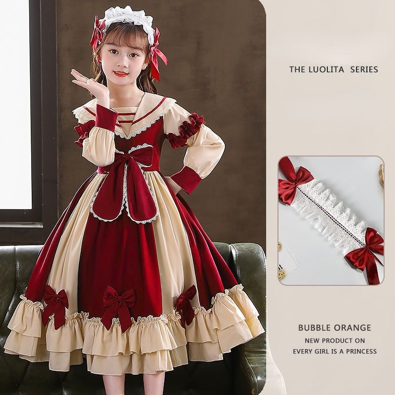 Summer new Lolita dress for girls Cute LOLita long-sleeved princess pompadour dress