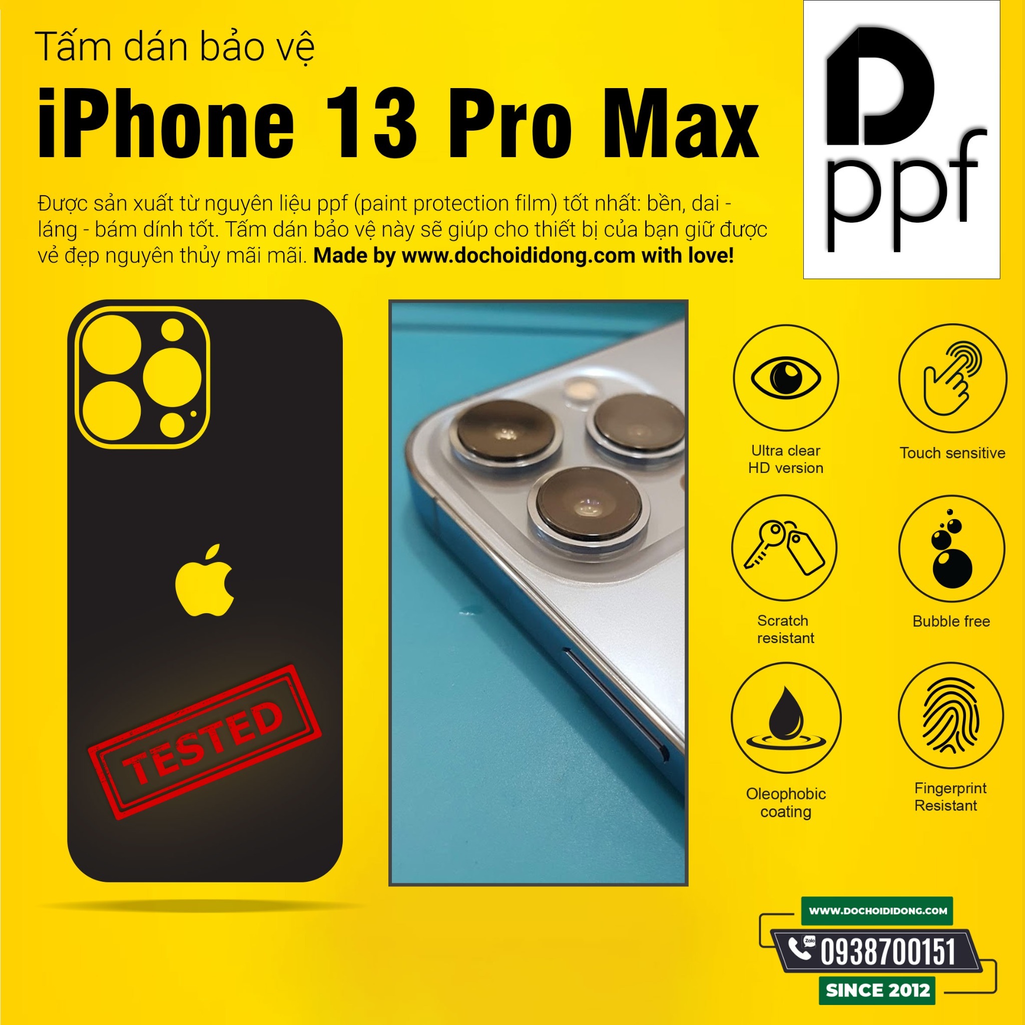 Miếng dán PPF Hydorgen cho IPhone 13 Pro Max Mini trong, nhám, đổi màu cao cấp