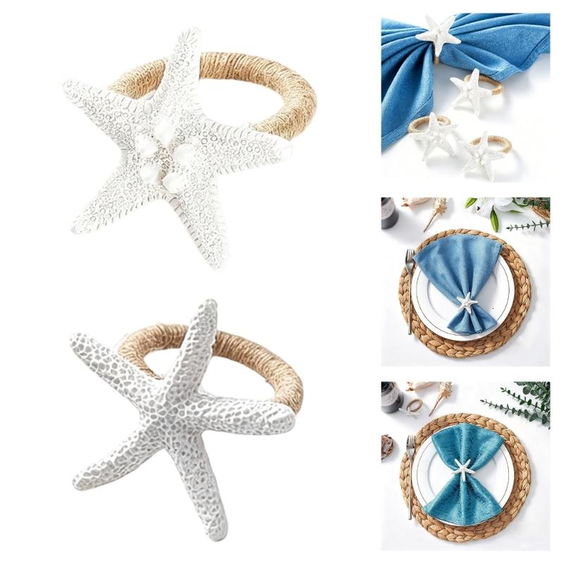 Bộ 6 vòng đựng khăn ăn trang trí ven biển, hộp đựng khăn ăn bằng nhựa cao cấp có gắn vòng kim loại được gia cố