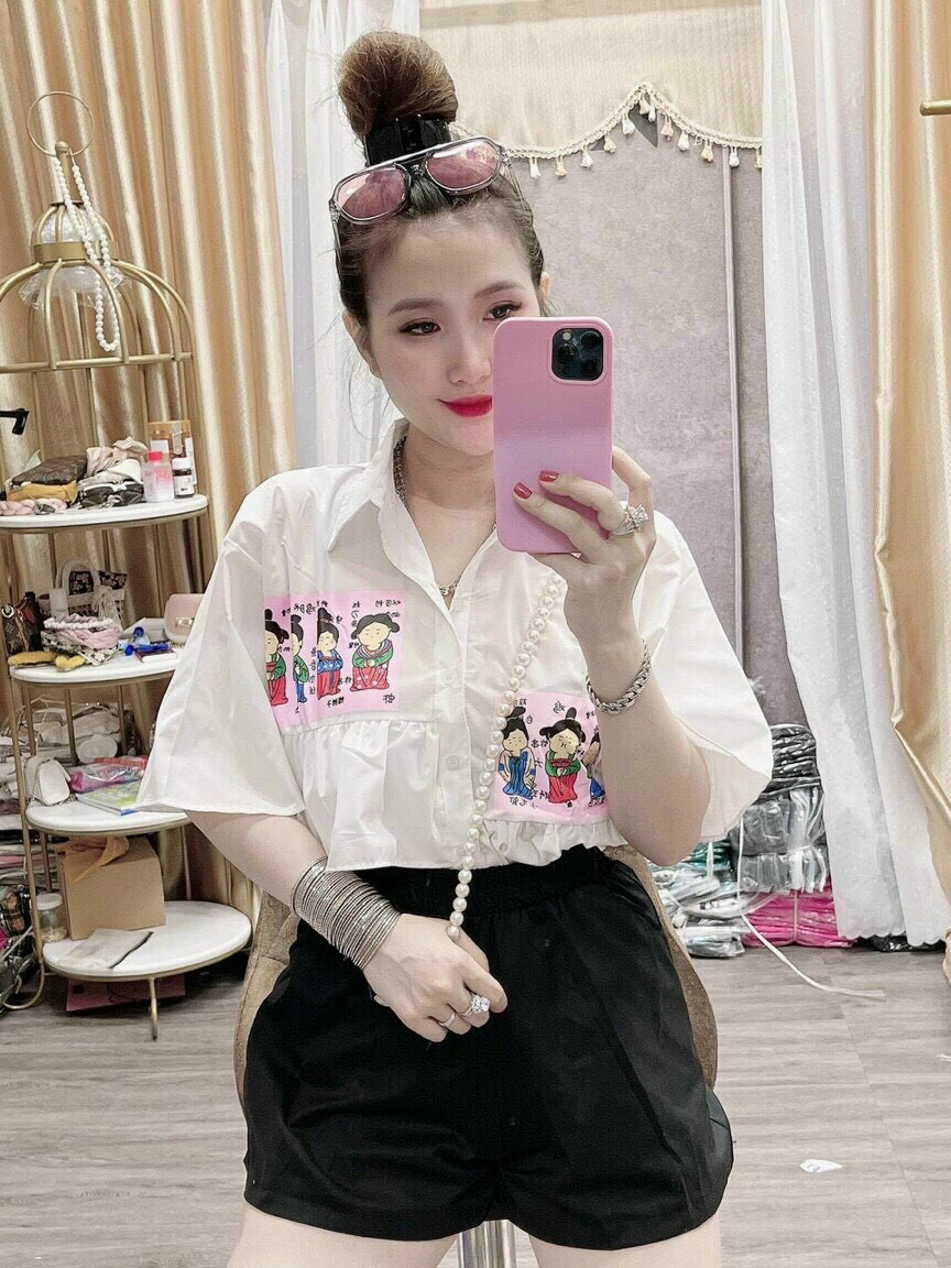 [Free Ship 2024] Sét Áo Sơ Mi Nữ Kiểu Lệch Tà Phối Quần Lưng Thun Ngố