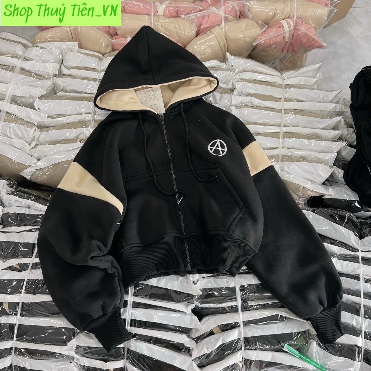 Áo khoác nỉ nữ, áo nỉ dệt có túi trong chữ a phối tay màu siêu hot shop thủy tiên_vn