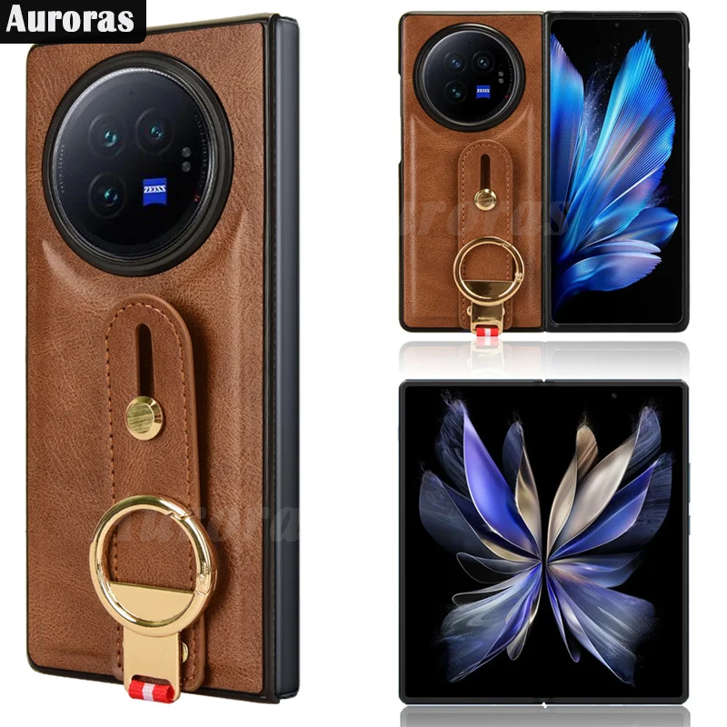 For Vivo X Fold3 Pro Phone case Leather Ring Holder Snap-on Hybrid PC+TPU Full Protection For VIVO X Fold3 Cover casing HP