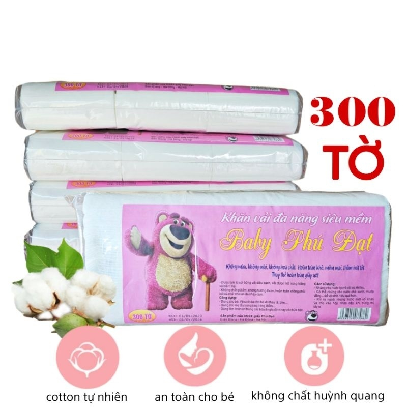 Gói 300 tơ` khăn vải khô đa năng siêu mềm phú đạt - khăn khô đa năng