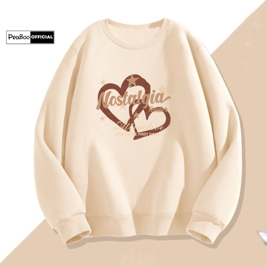 Áo sweater trái tim nostalgia nam nữ by peaboo unisex chất nỉ lót bông form rộng
