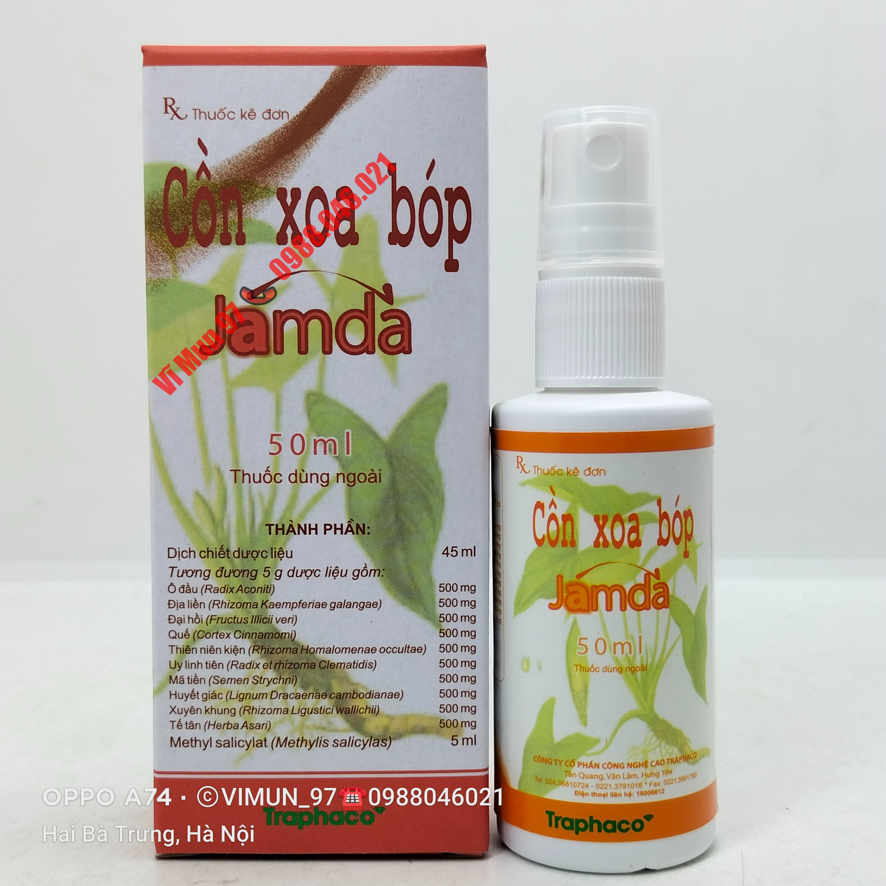 Cồn xoa bóp Jamda chai xịt 50ml