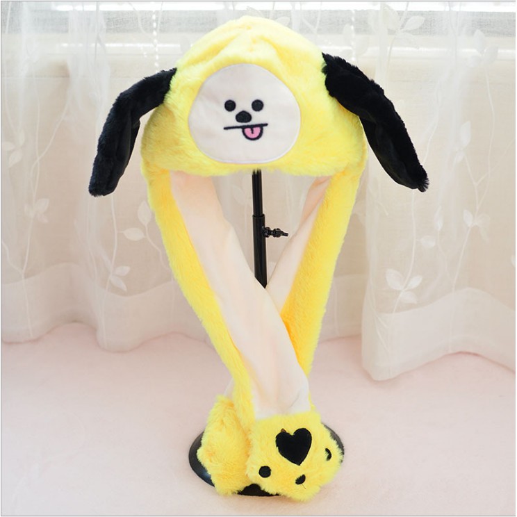 Tik Tok Kpop BTS BT21 Carton Fashion Moving Hat Rabbit Ears Plush Sweet Cute Airbag Cap Plush Toys Gifts For Kids Girl Photo Pro ulc. 
