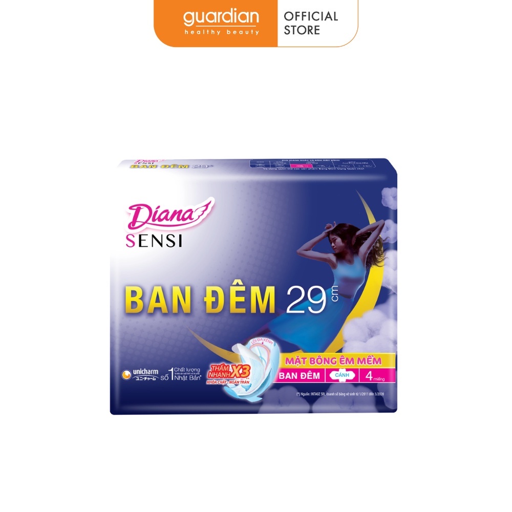 Băng Vệ Sinh Ban Đêm Sensi Night Có Cánh 29cm Diana 4 Miếng