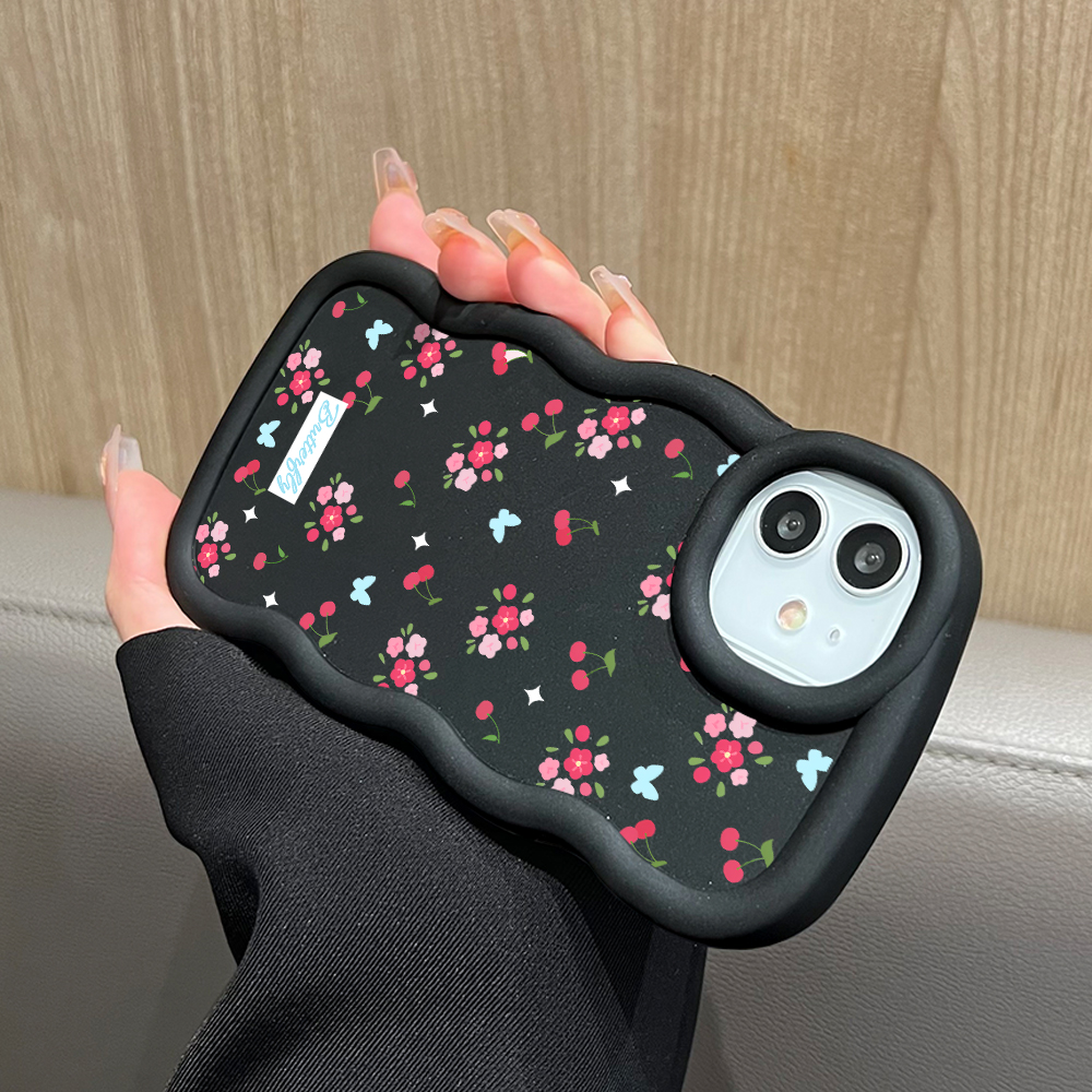 TA for Infinix Smart 7 Tecno Spark Go 2023 Pop 7 Pro Back Cover Macaron Wave Soft Silicone Mobile Phone Cover Cherries and Flowers Pattern Case. 
