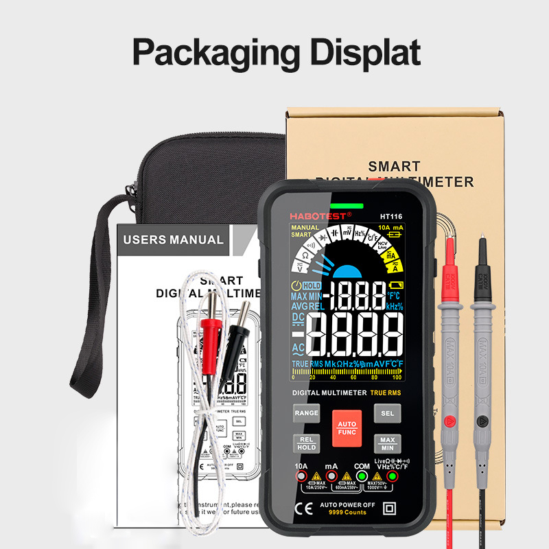 HT116 Digital Multimeter DC AC Current Meter Volmeter Resistance Capacitance Frequency Tester True RMS Temperature Measurement