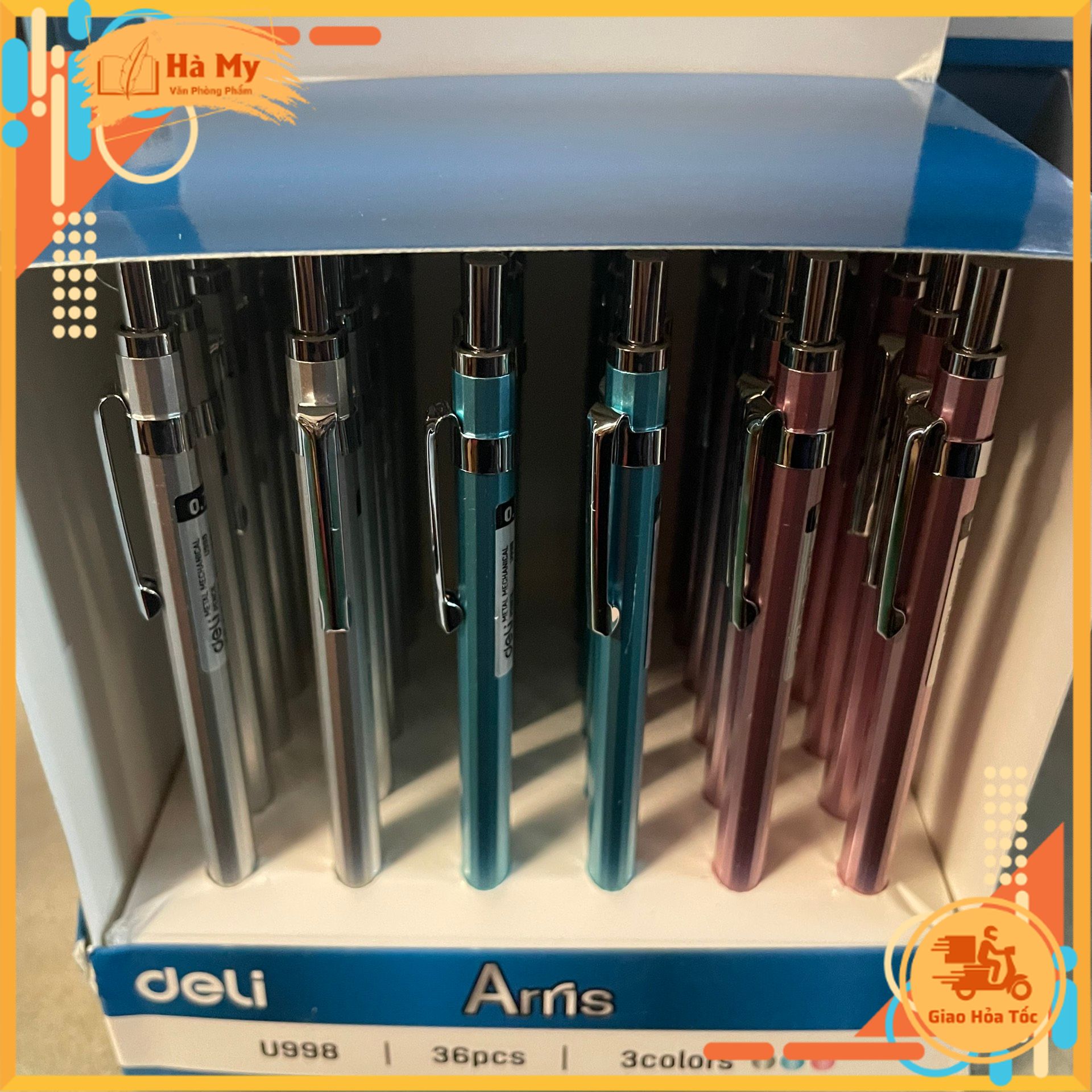 Bút chì kim bấm U998/U999 Deli kèm đầu tẩy thân kim loại