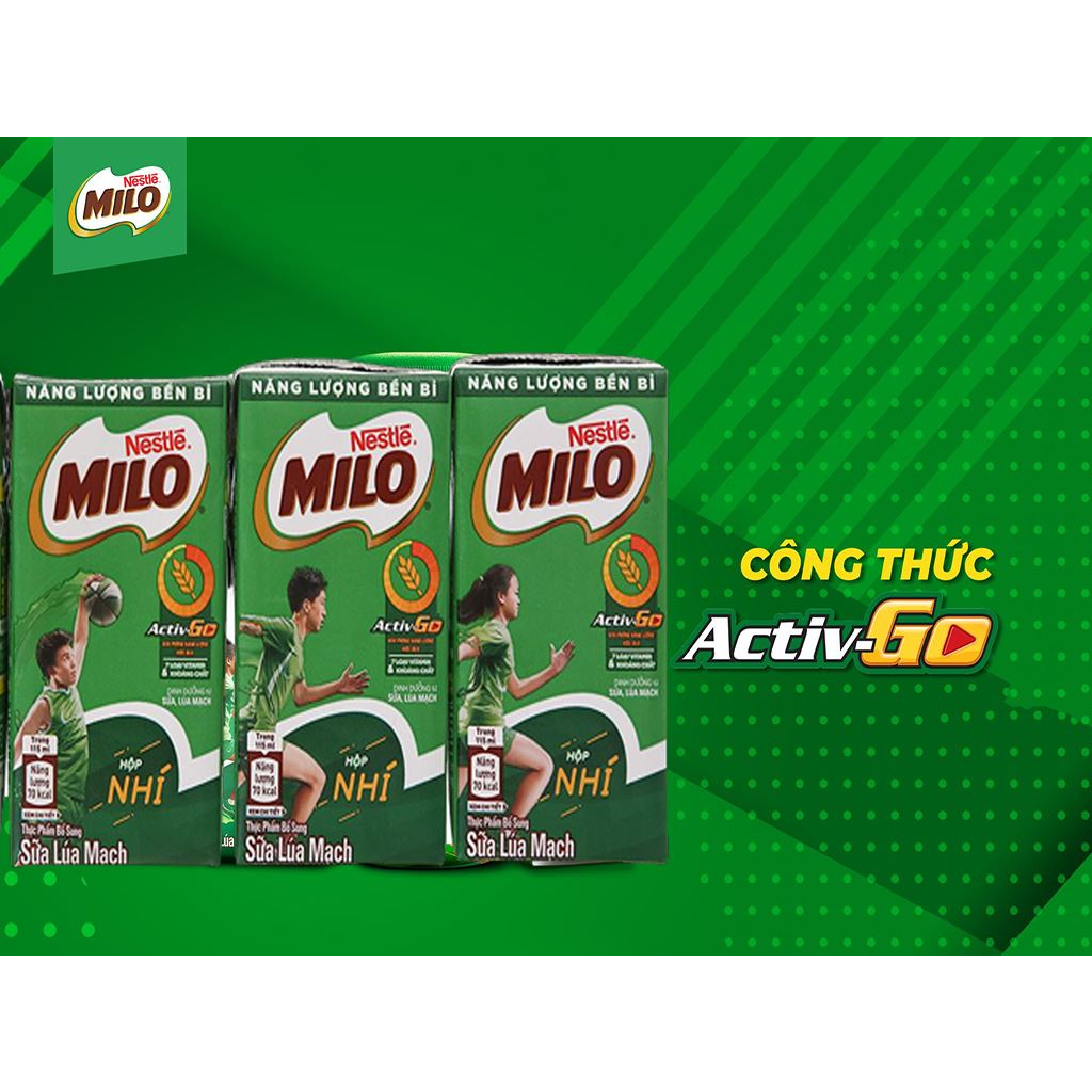 Lốc 4 hộp thức uống lúa mạch Milo Active Go 115ml/ 180ml