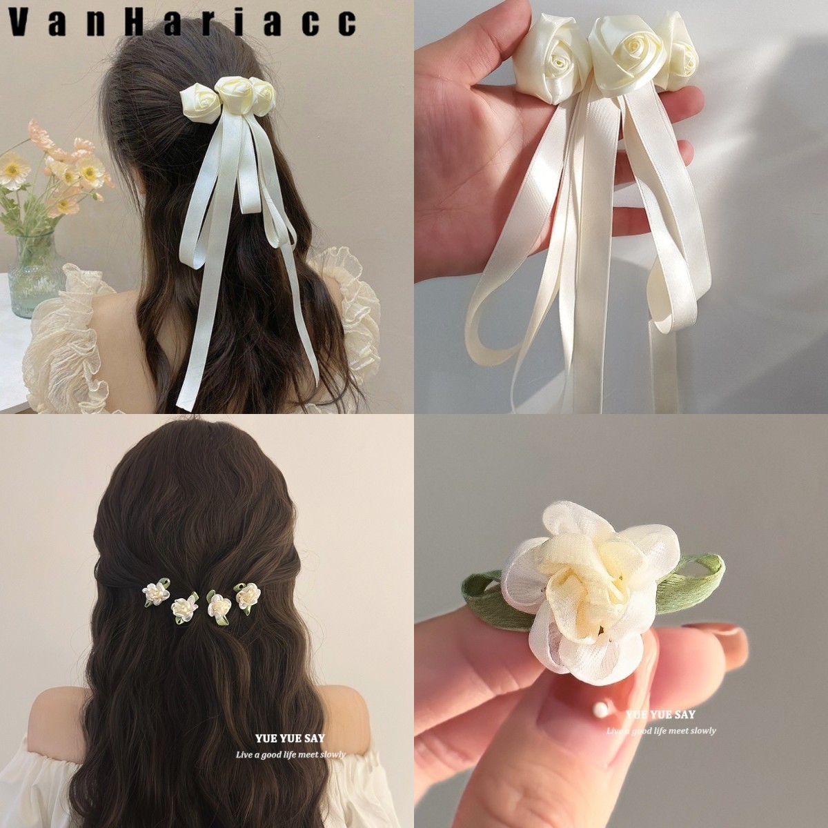 Retro Style Satin Fabric Hairpins with Floral Pattern