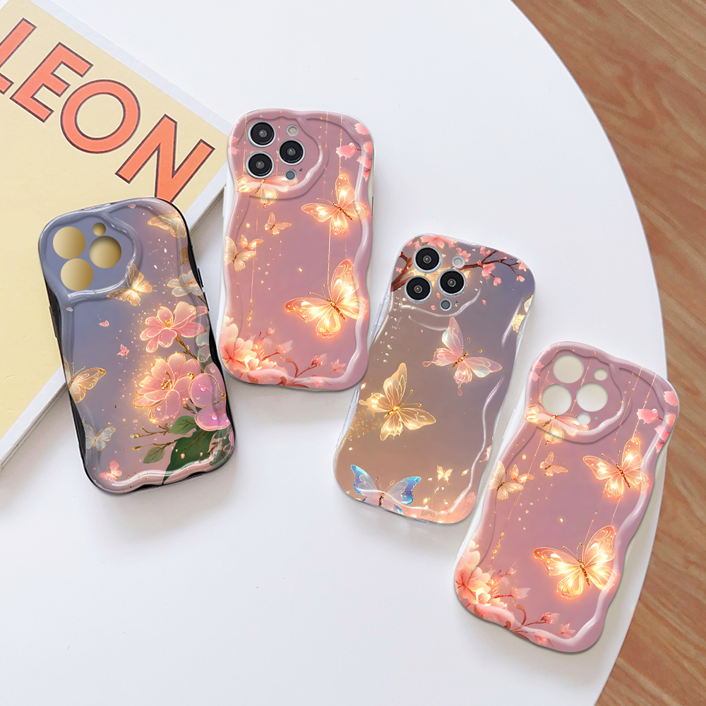 FELMYST for Redmi 14C Back Cover Pink Butterfly Cream Texture Wavy Edge Soft Silicone Phone Case.