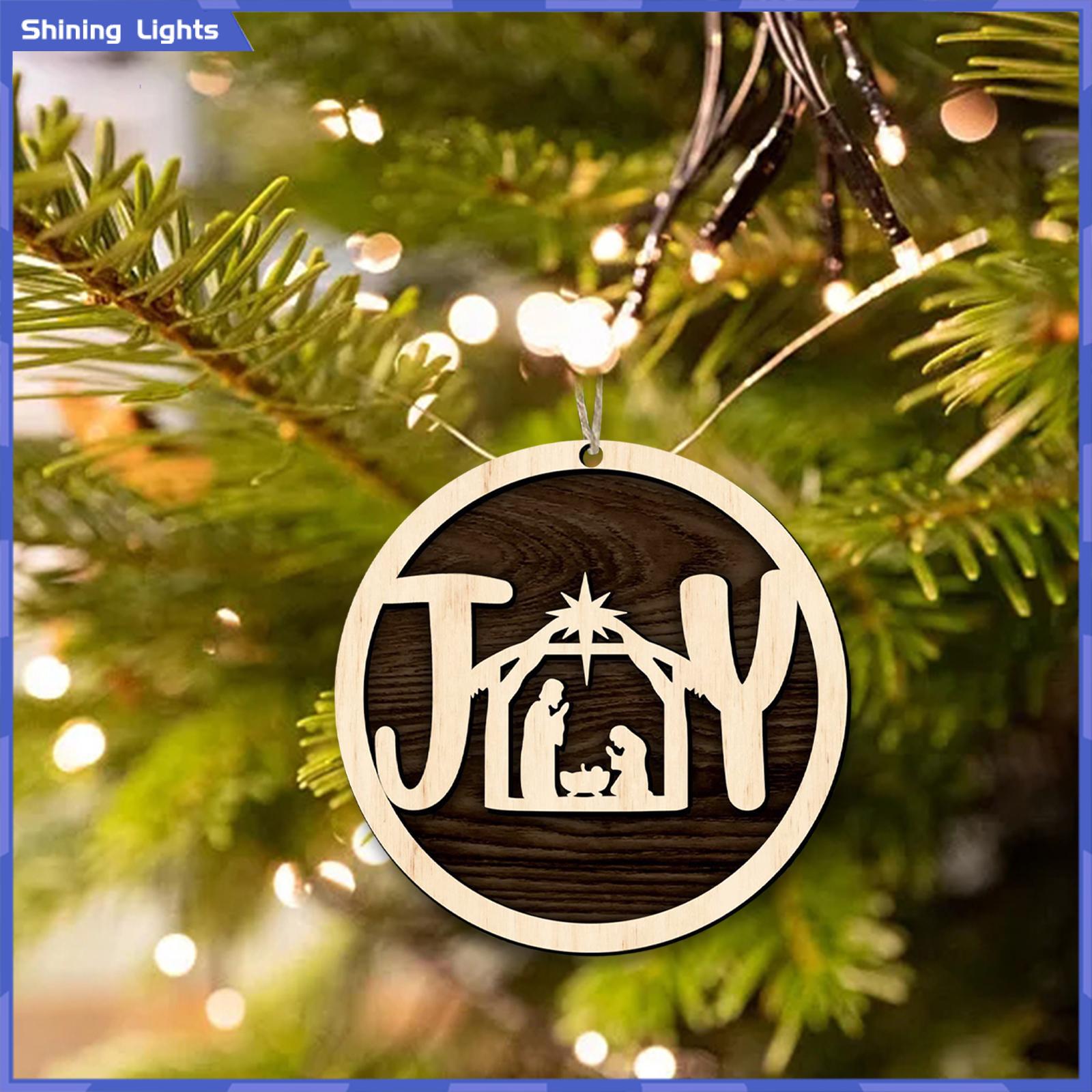 Baoblaze Christmas Nativity Scene Ornaments Wood Hanging Christian Ornaments Religious Nativity Scene Decor