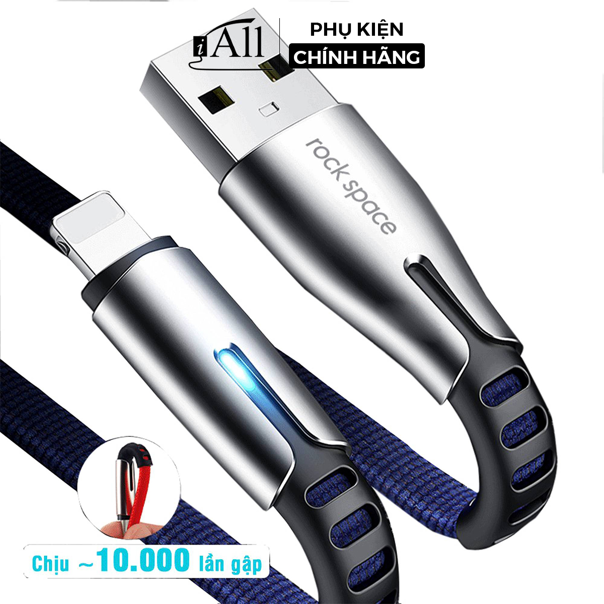 Cáp sạc lightning Rockspace M2 có đèn led báo sạc cho Iphone - iAll Store