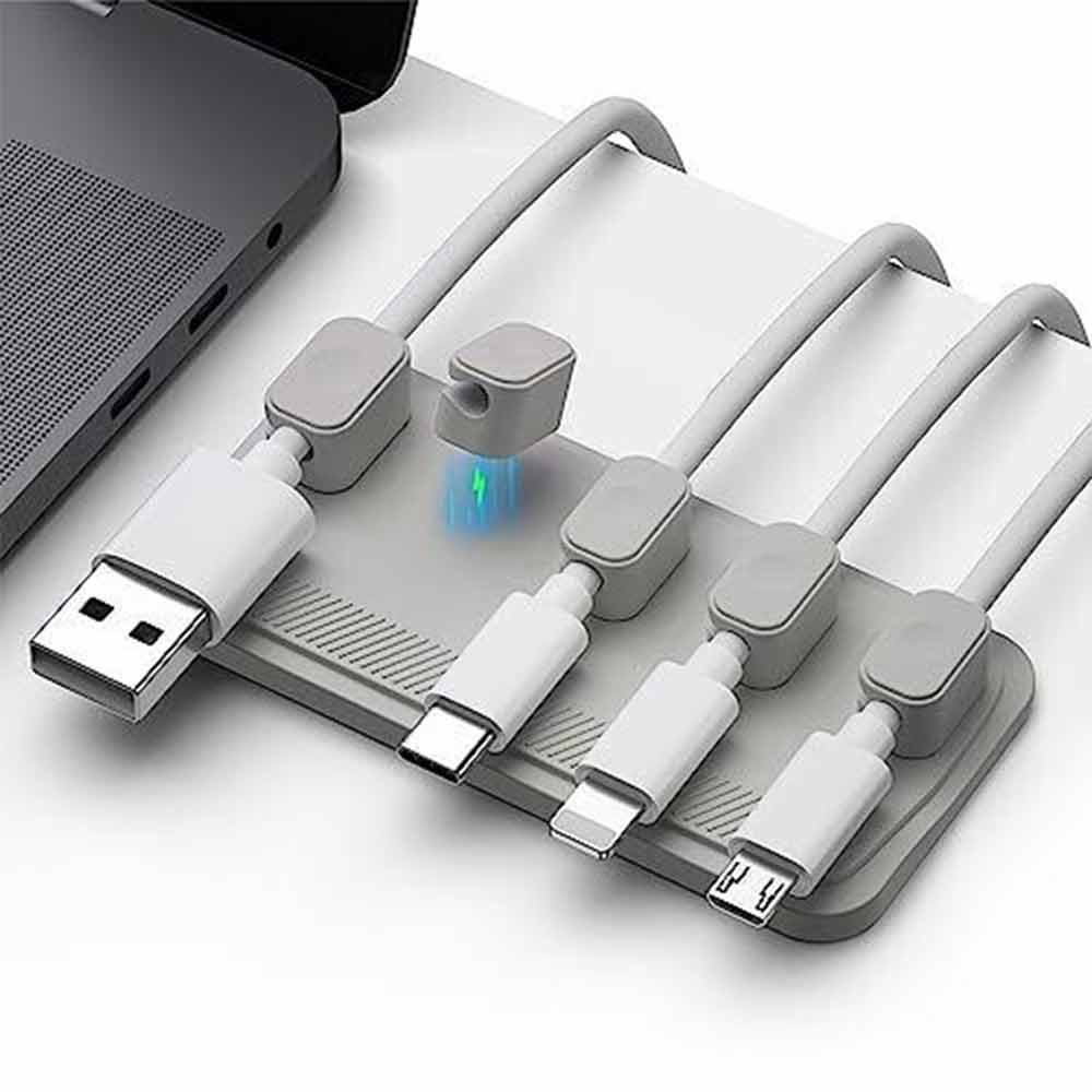 Magnetic Cable Management Holder, Desktop Multipurpose Cord Keeper, 5 Clips