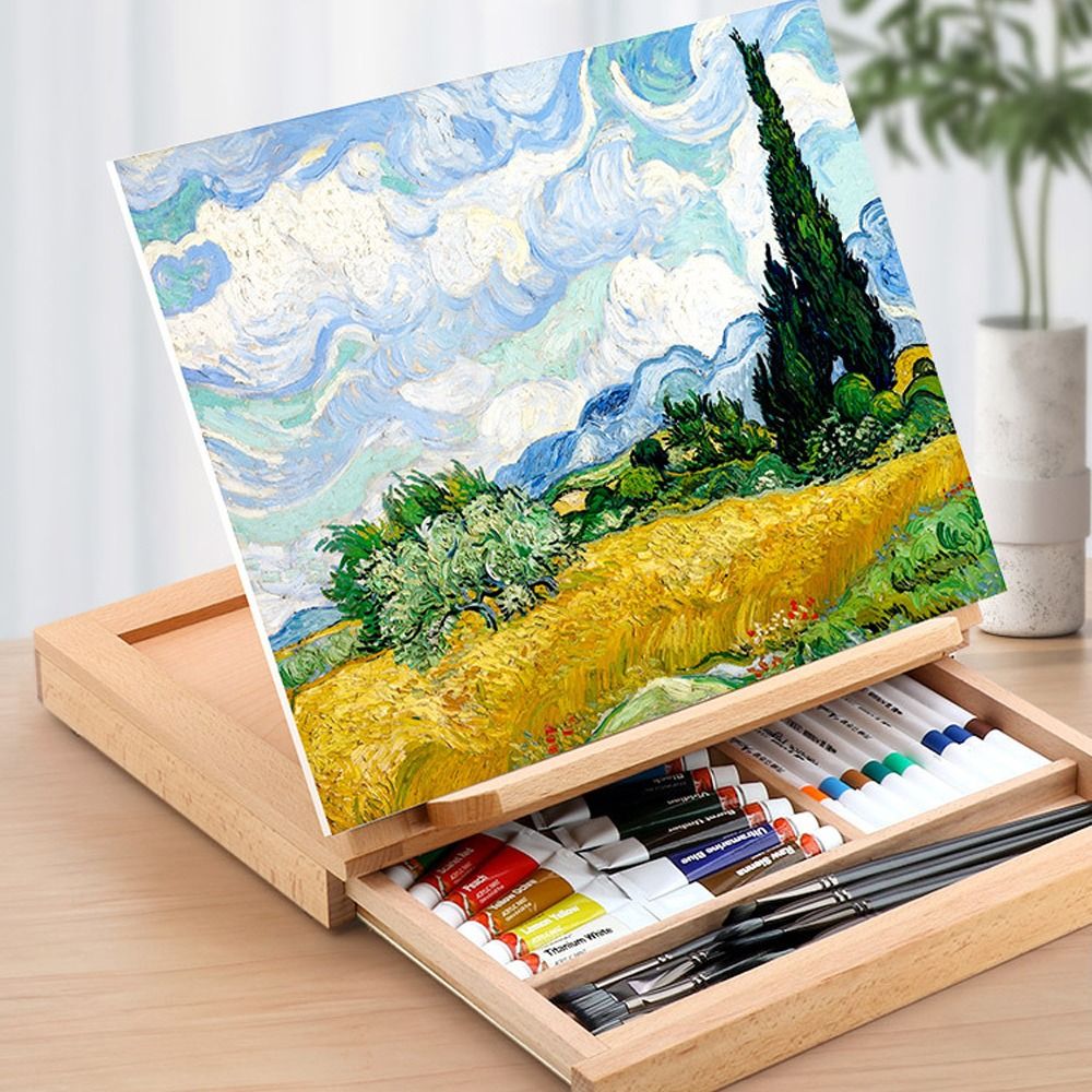 Compact Beech Wood Portable Wooden Table Easel Adjustable Multifunction ...