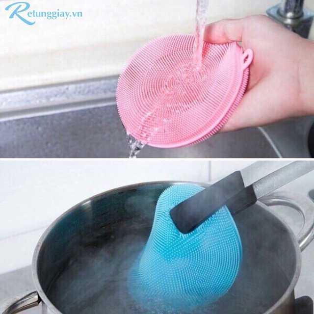Miếng Rửa Chén / Miếng Silicon Rửa Bát Có Móc Treo Tiện Dụng
