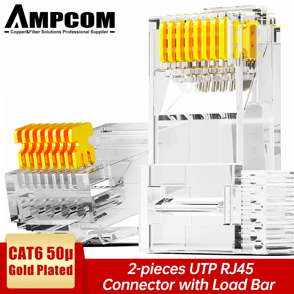 AMPCOM RJ45 Connector, CAT6 30μ/50μ RJ45 Modular Plug Connector UTP 50μ ...