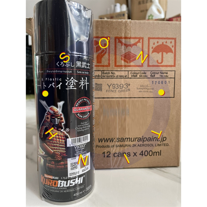 Sơn Xịt Samurai Màu Xanh Rêu Nhám Mờ Y9393 (phải phủ bóng mờ 128A)