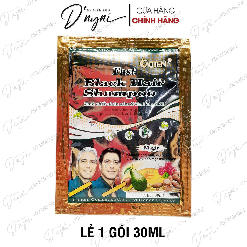 (HỘP 10 GÓI) Dầu Gội Nhuộm Đen Tóc CAOTEN 30ml Gội Là Đen