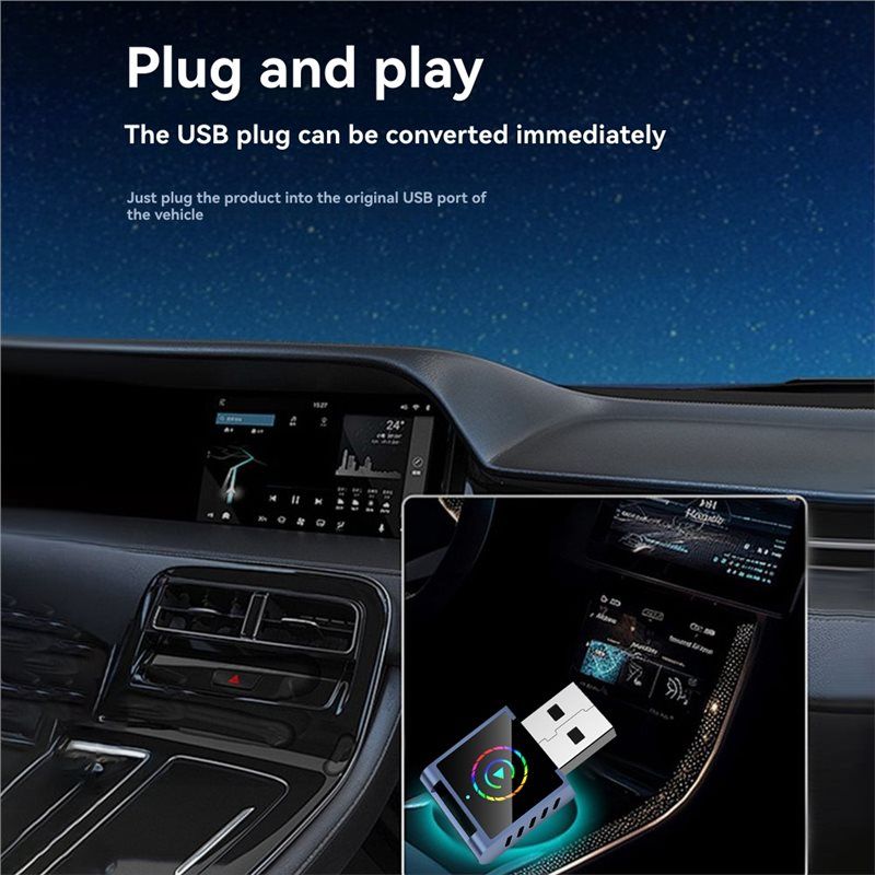 Smart AI Box 2IN1 Wireless CarPlay Android Auto Adapter RGB BT+ WIFI USB Dongle Plug Play Convert Conversion Wired to Wireless.