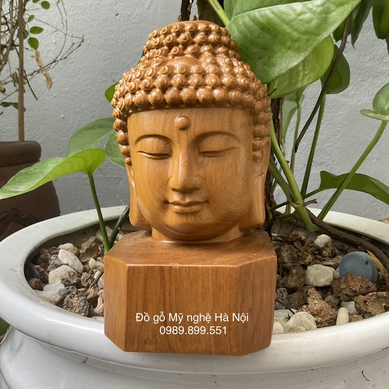 Tượng đầu Phật thích ca bằng gỗ thơm cao 15 cm