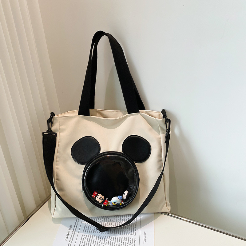C&K Cute Mickey tote bag Korean fashion canvas goes out with shopping bags Tide shoulder diagonal bag