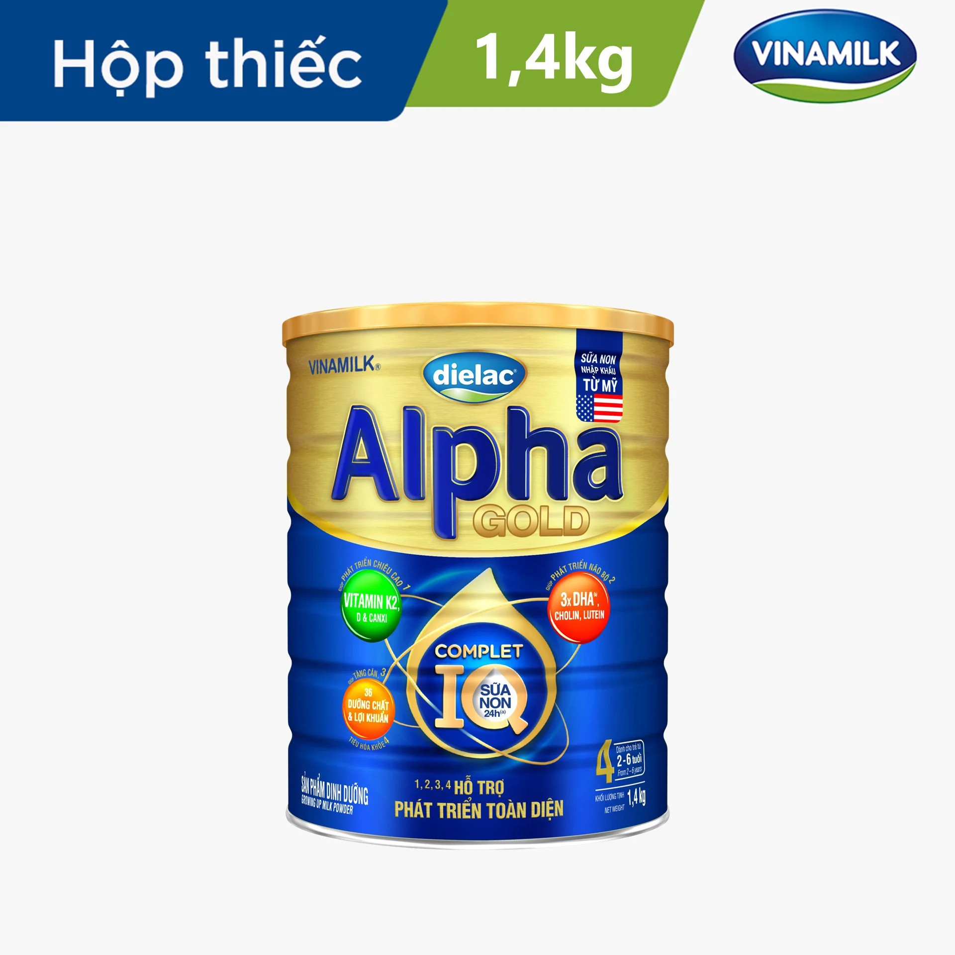 Sữa bột Dielac Alpha Gold 4 - lon 1.4kg cho trẻ từ 2- 6 tuổi Sữa non