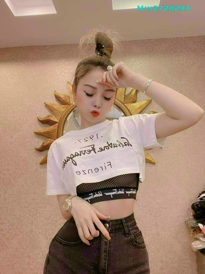 Sét áo hai món áo thun hai dây kèm áo thun croptop in chữ xinh xắn ttsla0721