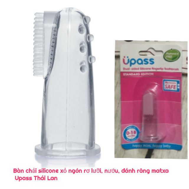 1 cái - Bàn chải silicone mềm 2 mặt xỏ ngón rơ lưỡi, nướu, đánh răng cho bé Upass UP4001W