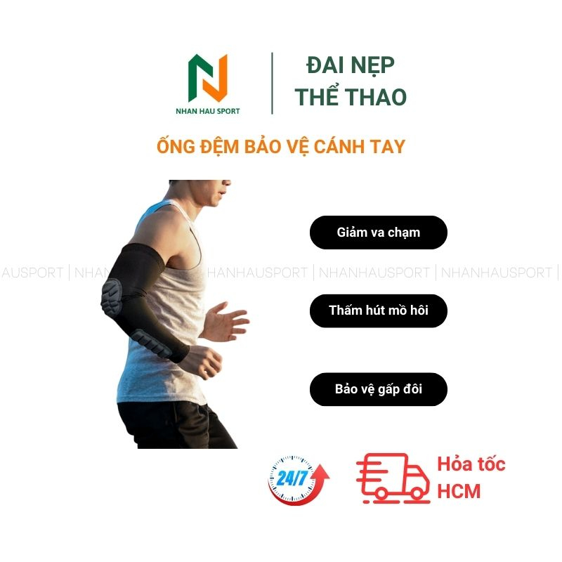 Ống tay 2 đệm bảo vệ khuỷu tay, băng cánh tay, đai quấn bảo vệ cánh tay chống va chạm khi chơi thể thao. đệm cánh tay