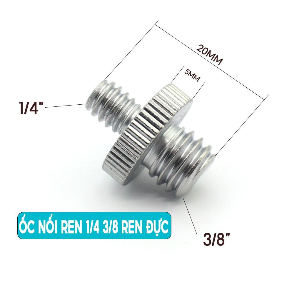 Đầu ốc chuyển đổi 1/4 đực sang 1/4 3/8 đực cho chân máy ảnh giá đỡ tripod