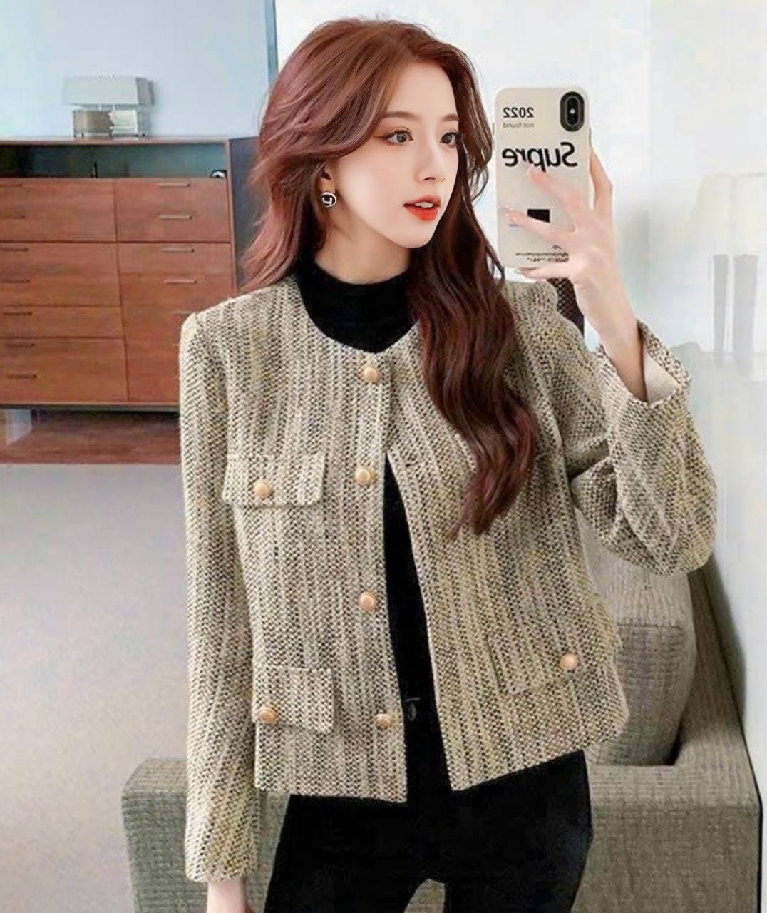 Áo khoác dạ tweed phối nút cao cấp sang trọng by4619