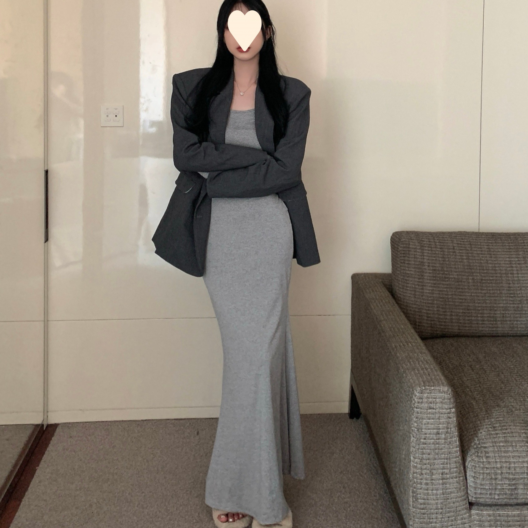 Long Dress Women's Slim Round Neck Dress