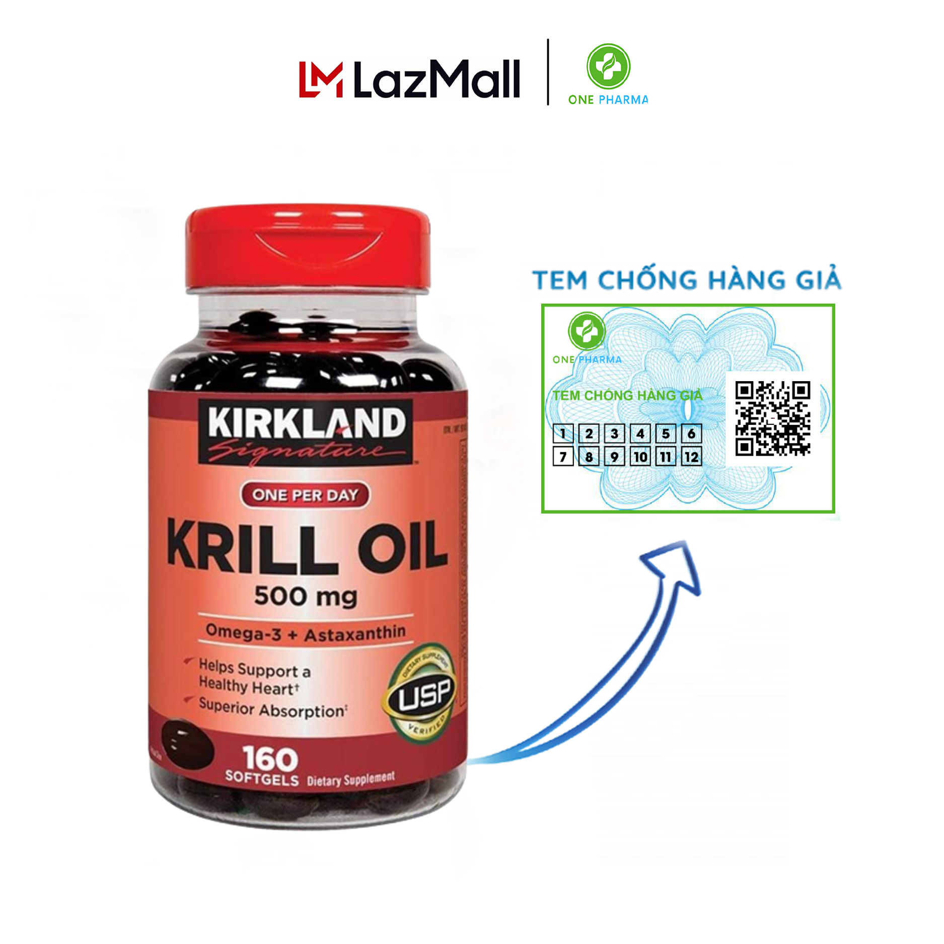 Viên uống Dầu nhuyễn thể dầu tôm Kirkland Signature Krill Oil 500 mg. 160 thumbnail
