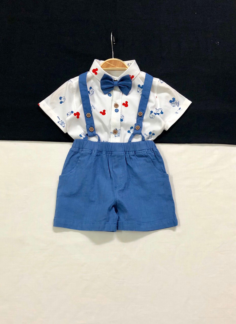 Bộ yếm vest gile kèm nơ bé trai thôi nôi đầy tháng 5-12kg