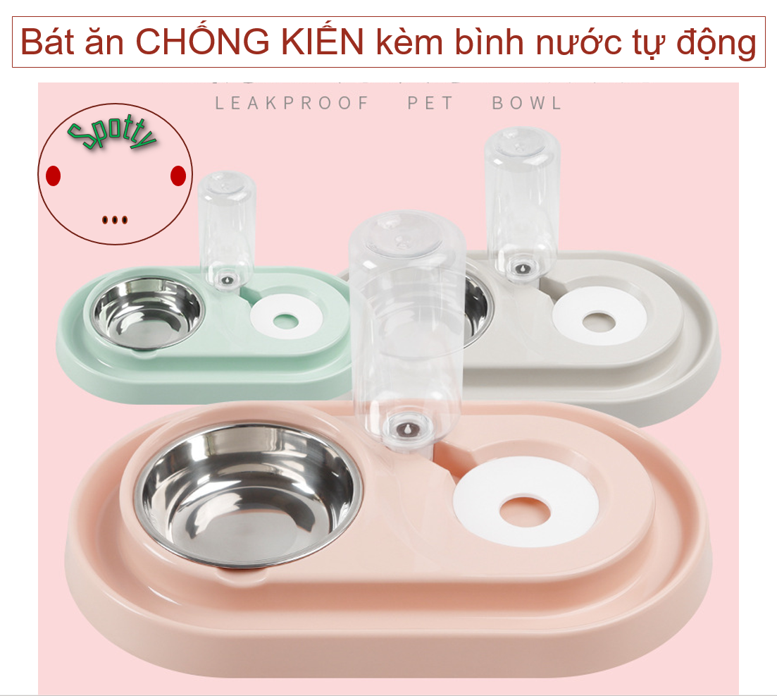 Bát ăn chống kiến kèm bình nước tự động cho chó mèo | bát ăn tự động kèm bình nước 500ml