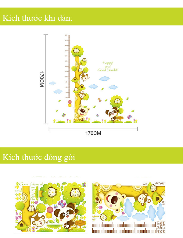 DECAL DÁN TƯỜNG THƯỚC ĐO GẤU NHỎ