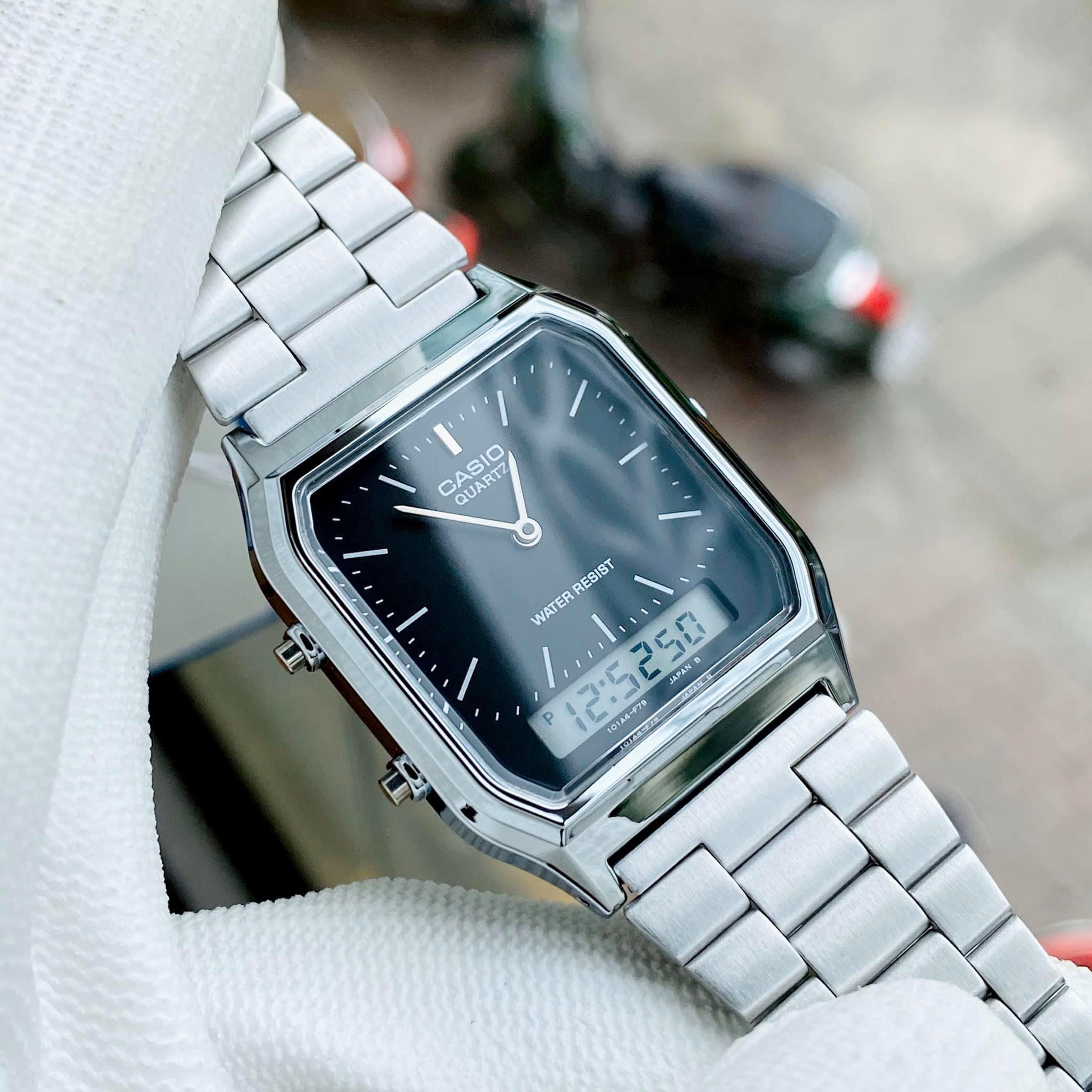 ĐỒNG HỒ NAM NỮ CASIO AQ 230A 1A MẶT ĐEN