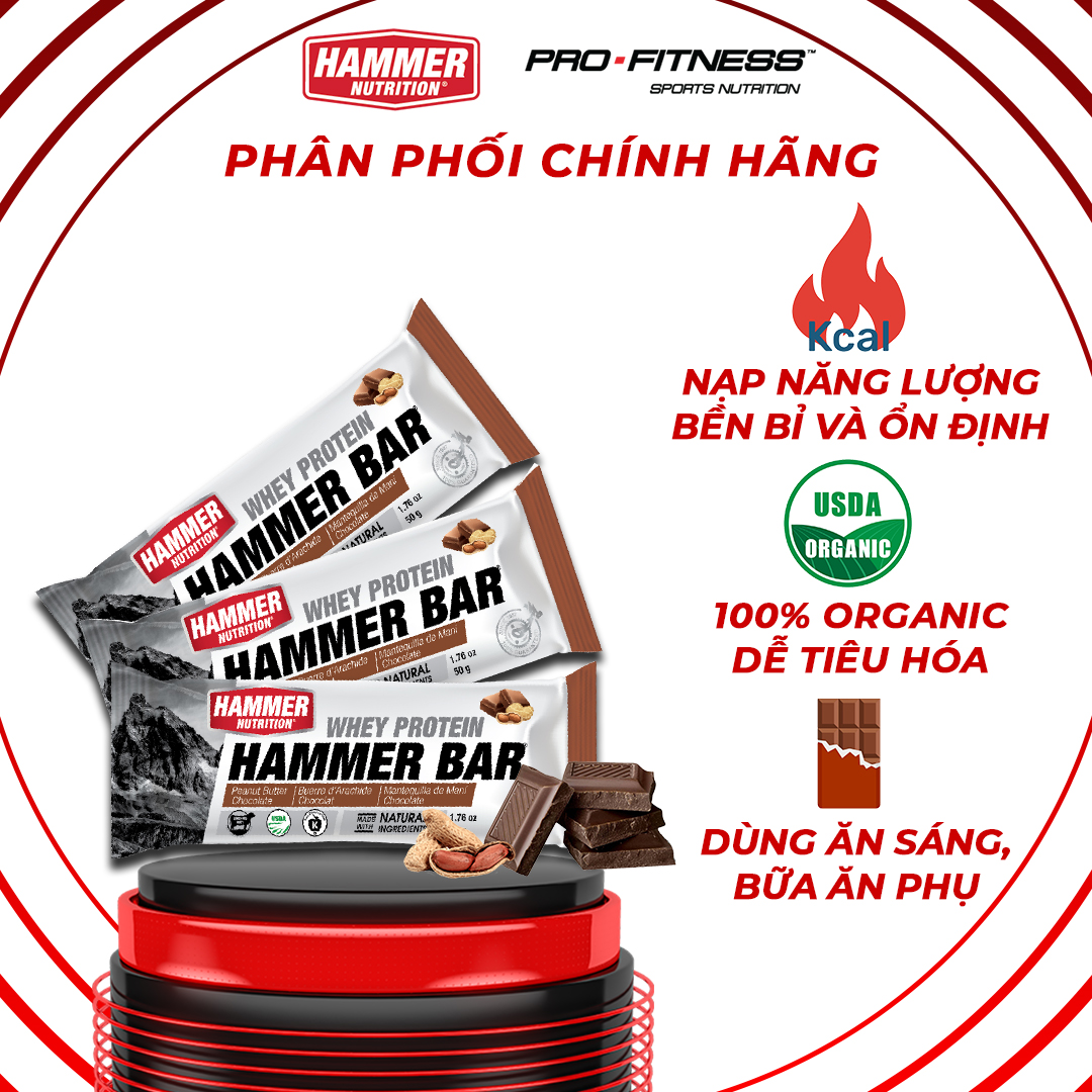 Thanh Whey Protein Hammer Bar - Cung cấp đầy đủ Protein và dinh dưỡng thay thế bữa ăn khi luyện tập, thi đấu (Thanh 50g)