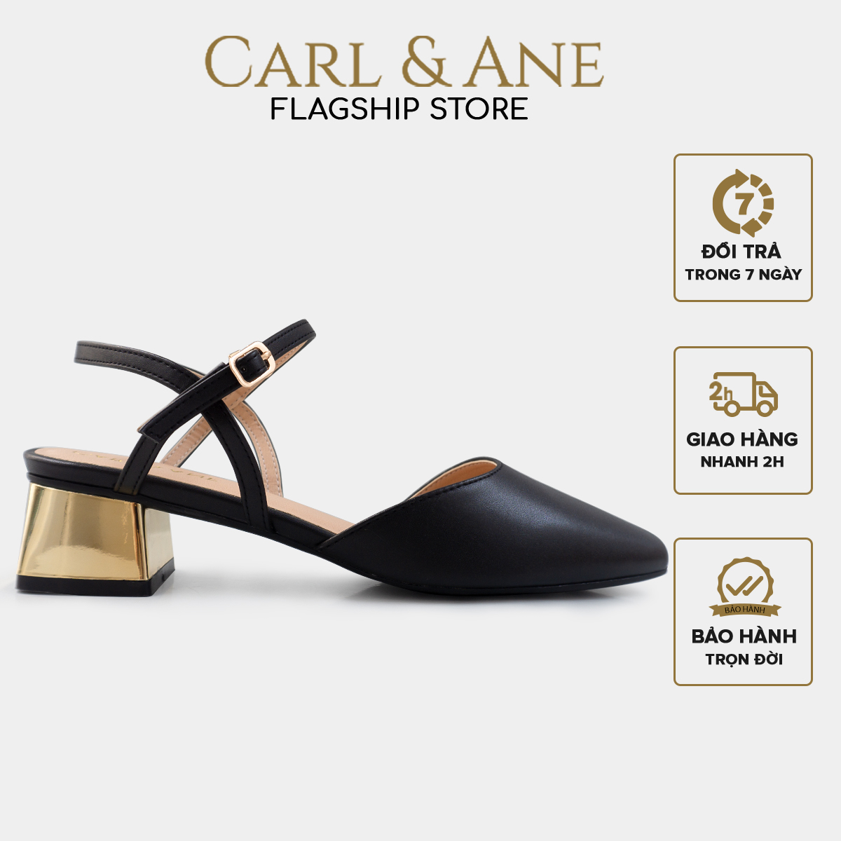 Carl & Ane – Giày cao gót mũi nhọn phối dây quai mảnh thời trang công sở cao 3.5cm màu đen – CL029