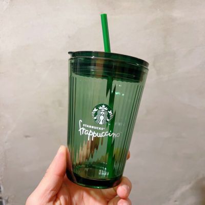 Startbuck Official Store Starbuck Glass Cup Starbuck Stripes Enjoy Double Drink Glass Straw Cup, High-looking Table Water Cup, Milk Coffee Cup