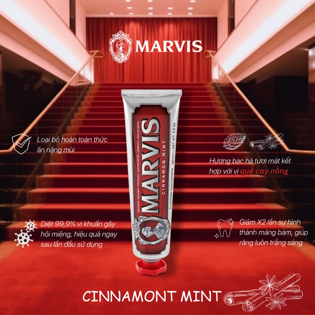 Kem đánh răng Marvis Toothpaste - Thơm miệng, Làm trắng răng 85ml-75ml.